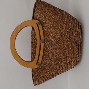 Wooden Handled Straw Purse